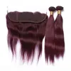 Cabello humano rojo vino peruano 2 paquetes de tramas con frontal recto 99J Cierre frontal de encaje burdeos 13x4 con tejido de cabello virgen 3154317