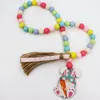 Ghirlanda di perline di legno di Pasqua con nappe e etichetta coniglietto Decorazioni per vassoi rustici a più livelli Preghiera primaverile Boho Beads
