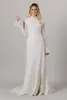 2021 Vintage koronki skromna suknia ślubna z długim rękawami przyciskami kości słoniowej Powrót wysokiej szyi LDS Suknie ślubne Prosta sukienka panna młoda Nowy