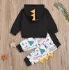 Baby Peuter Kleding Set Cartoon Dinosaurus Kinderen Meisje Hooded Tops Broek 2 Stks Sets Pocket Bloem Meisjes Outfit Baby Boutique Kleding DW6183