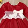 Robe de noël rouge pour petites filles, manches longues, avec nœud en dentelle, Tutu, robes de fête de mariage et d'anniversaire, Costumes de noël pour filles, 4135201