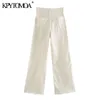 KPytomoa mulheres chique moda cintura alta calças jeans retas vintage zipper voar bolsos feminino torrous pantalones pantalones 201029