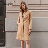 Simplee elegante bronceado claro Otoño Invierno mujer abrigo Oficina dama manga larga abrigo de lana a prueba de viento nueva moda rompevientos 2020 LJ201201