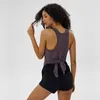 All Lu Lu Tie Up Tank Tops Solid Color Yoga Shirts Naked Feeling Bow Vest Sports Running Fitness Athletic Gym Clothes Women Workout Tees