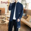 Zongke stile nazionale cinese lunga giacca a vento da uomo Streetwear giacca lunga da uomo Hip Hop giacca a vento da uomo cappotto 2020 LJ201013