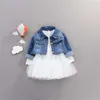 Sonbahar Bebek Bebek Kız Giysileri Setleri Prenses Denim Ceket + Elbise 2 ADET Kıyafet Giyim Seti için Takım Elbise 211224