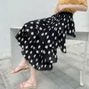 Sommer Frühling Mode Lange Layered Plissee Rock Polka Dot Print Rock Frauen Elegante Elastische Taille Midi Röcke B0D116N Y1214