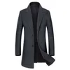 Новая мода Длинные шерстяные пальто Мужчины одиночные грубоуборочные пальто мужчины для пальто на открытом воздухе зимний бизнес повседневная стройная подходящая шерсть гороховые пальто 3xL