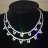 Iced Out CZ Butterfly con collana a catena di tennis gioielli hip hop rosegold argento colore uomini donne collegamento regolabile