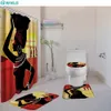 4 Adet / takım Tuvalet Kapağı Banyo Halı Mat Kumaş Duş Perdesi Banyo Için Set Afro-Amerikan Kadın Duş Perdesi Setleri Kanca T200711