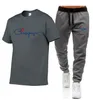 남성 브랜드 Tracksuits 짧은 소매 화이트 티셔츠 세트 스포츠 바지 2022 새로운 두 조각 바지 캐주얼 남성 정장 패션 대형