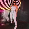 Chicology One Shoulder Crop Top Long Pants Leggings Patchwork Line Female 2 Two -Piece Matching Set 2019 Summer Sexy Women Outfit T200603