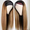 Ombre Blonde Highlight Human Hair Headband Wigs Brazilian Virgin Hair Glueless Brown mixed honey Blonde Streaks None Lace Front Staight hair