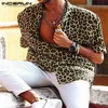 여름 짧은 소매 레오파드 인쇄 셔츠 남성 옷깃 목 루스 버튼 블라우스 통기성 streetwear 섹시한 셔츠 남성 2020