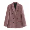 女性の格子縞のブレザーとジャケット秋の仕事のオフィスの女性の簡単なスーツの女性のファッションスリム二重抽選ビジネスブレザーコート