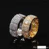 Temperament Iced Out CZ Mens Rings Gold Silver Plated Finger Rings Bling Bling Hip Hop Jewelry285U