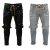 Mäns jeans mode fotleds blixtlås Skinny stretch förstörd rippad färgpunkt design1 värme22