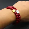 Natural Stone Elasticity Strands Beaded Bracelets for Women Men Lovely Stainless Steel Little Bear Charm Bracelet Couples Friendsh199g