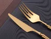 4 sztuk / zestaw stołowych stołów ze stali nierdzewnej Gold Cutlery Zestaw noża łyżka i widelec Zestaw obiadowe Koreańskie Cutlery Kochania Akcesoria kuchenne HH9-3678