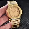 New Sport 40mm 5711 5711R-001 Gold Texture Dial Automatic Mens Watch Frost Gold Frosted Yellow Gold Case Bracelet Gents Watches Hello_Watch.