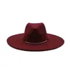 Autumn Winter Simple British Style Wool 9cm Wide Brim Big Ladies Hat Solid Classic Fedoras Cap Men Women Panama Jazz Hat173R