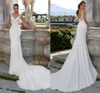 2021 Ny dubbel V-Neck Mermaid Bröllopsklänning Bohemian Court Train Lace Bridal Gown Vestido de Novia