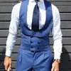 Mäns kostymer Blazers Slim Fit Blue Business Men Double Breasted Vest och Byxor 2piece Classic Male Costume Homme Terno Masculino Trajes1