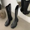 Bottes MONMOIRA bout rond plate-forme d'équitation femmes noir Punk talon épais genou côté Zip chaussures de créateur