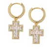 Cubic Zirconia Hiphop Cross Örhängen för Mens Mode Guldpläterade Smycken Kvinnor Key Dangle Iced Out Diamond Earings Ringar