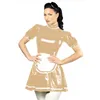 Plus Size Sexy High Neck Classic Maid PVC Dress Lady Role Play Party Halloween Servant Costume Short Sleeve Cosplay Maid Vestido