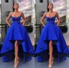 2021 Royal Blue Prom Dresses Sweetheart Neckline Satin High Low A Line Custom Made Evening Party Gowns Formal Ocn Wear Vestidos 401 401