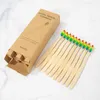 10Pcs Bamboo Toothbrush Eco-Friendly Vegan Tooth Brush Rainbow Black Wooden Soft Fibre Adults Travel Set
