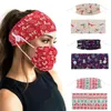 Sports Headbands with Face Mask Elastic Button Head Band Facemask 2pcs Set Women Big Girls Christmas Gift Floral Camo 19 Designs DW6180