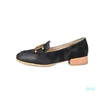 Ladies flat shoes genuine leather metal buckle ladies leather lazy shallow round head low heel casual size 41 42 43 44