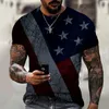 T-shirt da uomo Camicia estiva con motivo bandiera americana, camicia casual alla moda maschile, colletto tondo, abbigliamento da uomo Byck 6xl