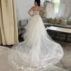 Romantic Illusion Bodice A Line Wedding Dresses Sweetheart Appliques Bead Bridal Gowns Tiered Tulle Skirt Bridal Dress Custom P144