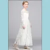 Дизайнерские детские платья дизайнеры свадебные вечеринки события белый линейный кружевной цветок девушка драгоценные шеи принцесса длинные рукава девушки общая одежда