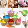 2 unids/set de cuencos de helado de Color caramelo para niños bonitos, cuenco reutilizable para postres, helados, cuencos para cremas con cuchara, vajilla para niños