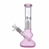 Tubo de agua de Bong de vidrio rosa Tubos de agua para fumar con filtro de árbol de 4 brazos Percolador Reciclador de panal Plataformas de aceite Junta macho de 14 mm
