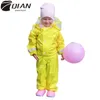 QIAN 29 Years Old Fashionable Waterproof Jumpsuit Raincoat Hooded Cartoon Kids OnePiece Rain Coat Tour Children Rain Gear Suit 201016