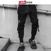 LAPPSTER Ribbon Streetwear Cargo Hip Hop Joggers Black Sweat Casual Trousers Overalls Men Track Pants 201128