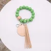 Factory direct selling beaded baseball wooden bead bracelet personality wood chip tassel pendant multi-color optional