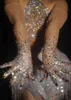 Five Fingers Gloves Luxurious Stretch Rhinestones Women Sparkly Crystal Mesh Long Dancer Singer Nightclub Dance Stage Show Accesso217b