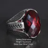 Riktigt ren 925 sterling silver ringar med röd färg zirkon sten facetterade vigselringar för män vintage turkiska smycken 201218