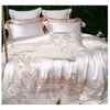 Luxus-Bettwäsche-Set aus weißer Seide und Baumwolle, Queen-Size-Bett, Bett-Set aus ägyptischer Baumwolle/Spannbetttuch, Bettbezug, Bett-Set Parure de Lit T200706