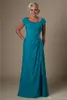 Royal Blue Long Formal Chiffon Beach Modest Bridesmaid Dresses Cap Sleeves Evening Maids of Honor Dresses Billiga Bröllopsgäster Klänningar