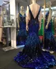 Ombre Prom Dress 2021 Mermaid Deep V Neck Pageant Gown Sweep Train Open Back Formal Party Event Gowns Multi Contrast Color