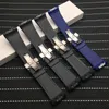 Toppkvalitet 28mm Äkta läder Svart Blå Vaktband Silikonbälte Ersättningsarmband Lämplig för passform Franck Muller Rem