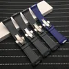 Topkwaliteit 28 mm Echt lederen zwart blauwe horlogeband siliconengordel vervangende armband geschikt voor fit Franck Muller Strap254O