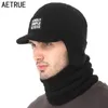 AETRUE Wintermütze Schal Skullies Mützen für Männer Strickmütze Frauen Maske Dicke Balaclava Earflap Wolle Motorhaube Männliche Beanie Hüte Kappe Y201024